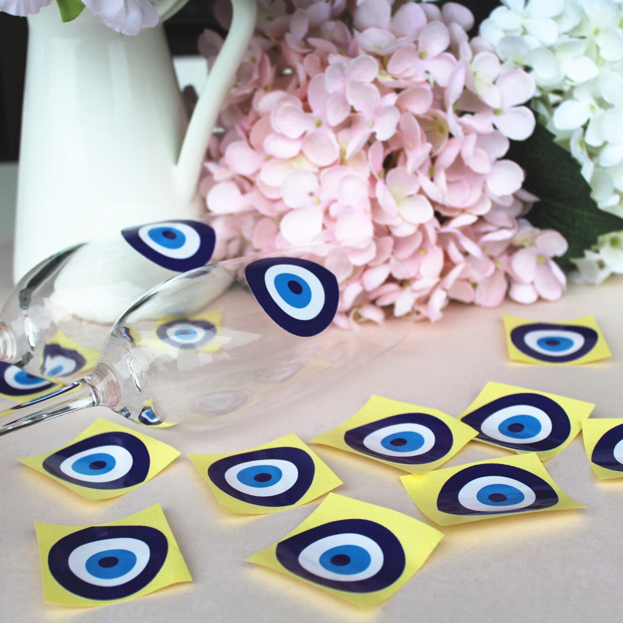 30 Evil Eye vinyl sticker decals champagne glass cups stickers protection eye candle decorations ( glass not include)