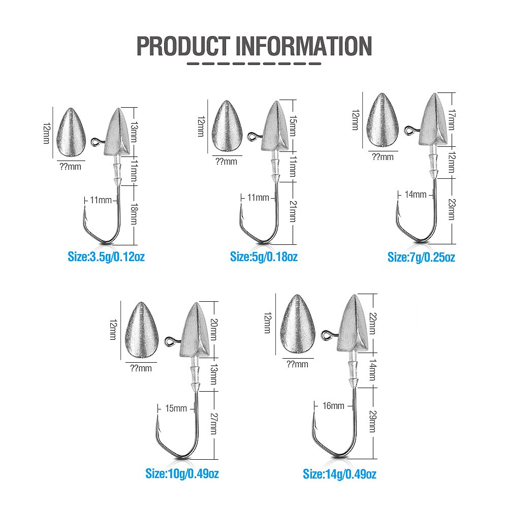 Donql 20 stuks/set lood jigkop vishaak weerhaak karper vishaak 3.5g 5g 7g 10g 14g voor zachte worm kunstaas vishaak uitrusting