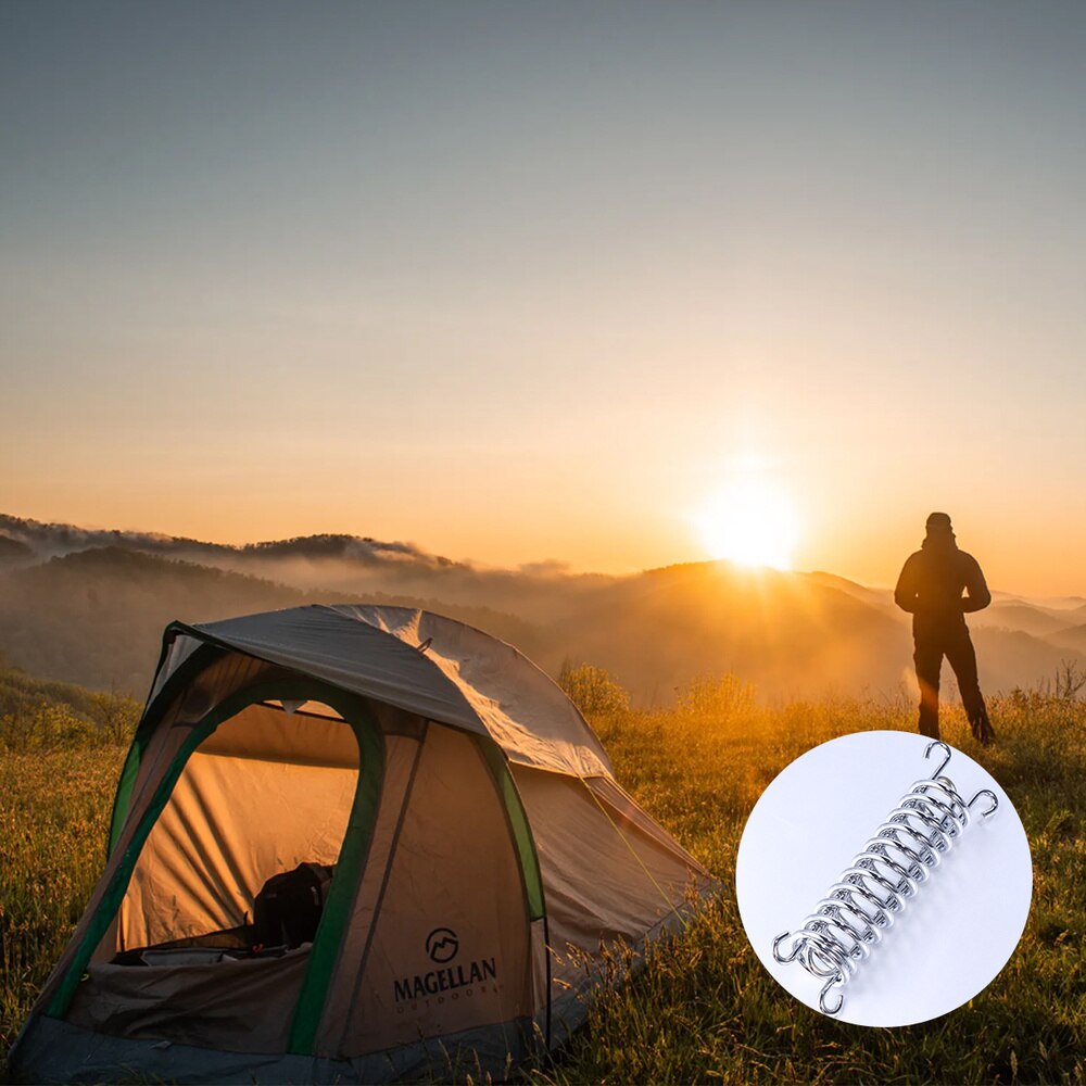6Pcs Camping Tent Spring Buckle Tent Wind Spring Rope Buckle Outdoor Camping High Strength Steel Rope Buckle Awning Fixed Buckle