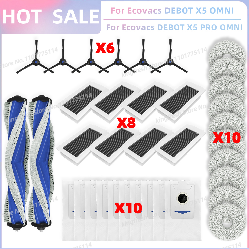Compatible con piezas de repuesto para aspiradora robot Ecovacs Debot X5 OMNI / X5 PRO OMNI / X5 PRO - rodillo principal, cepillo lateral, filtro Hepa, paño de fregona, bolsa de polvo, accesorios: Naranja