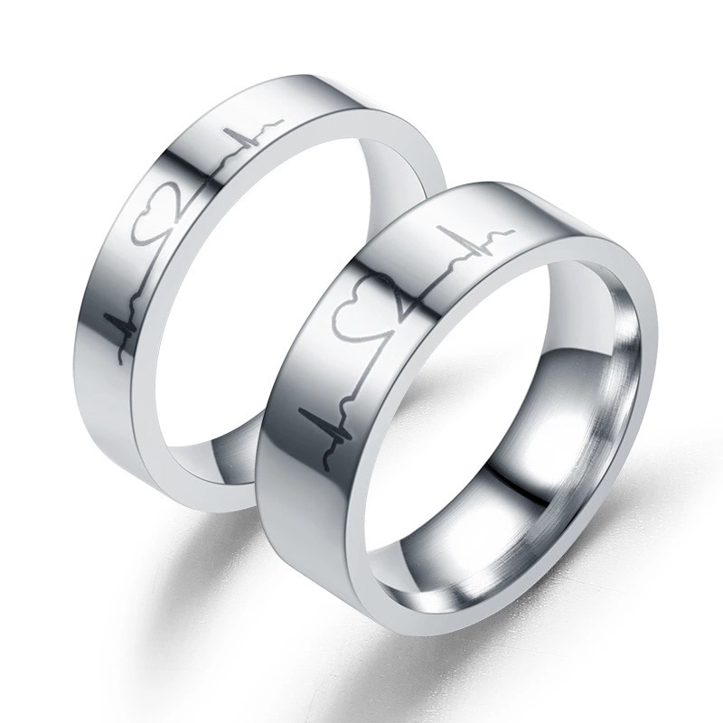 Paar Ringen Hartslag Ecg Minnaar Ring Halve Cirkel Liefde Trouwringen Rvs Valentijnsdag Sieraden G-144