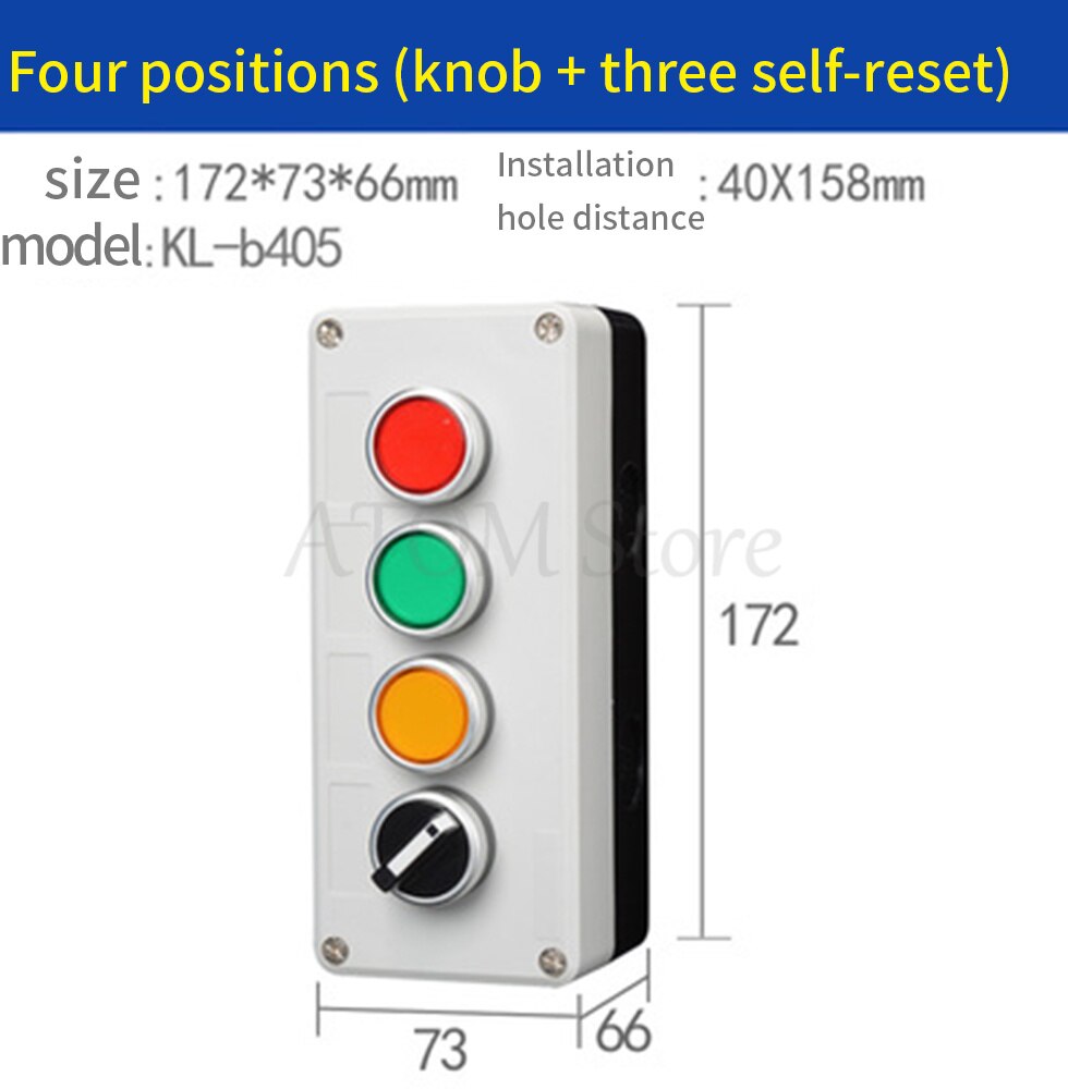Button switch control box emergency stop waterproof button indicator box plastic start electric box: white