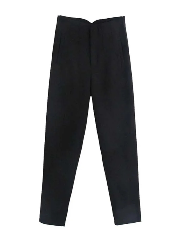 Damebukser elegante kontorbukser til kvinner årgang høy midje glidelås gylf kvinnelige ankelbukser mujer: Xs / beige