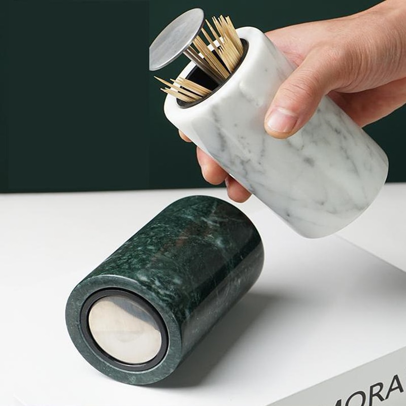 100% echt Marmor Zahnstocher Halfter Natürliche Stein basteln Lagerung Kasten Automatische Zahnstocher Kasten Krug