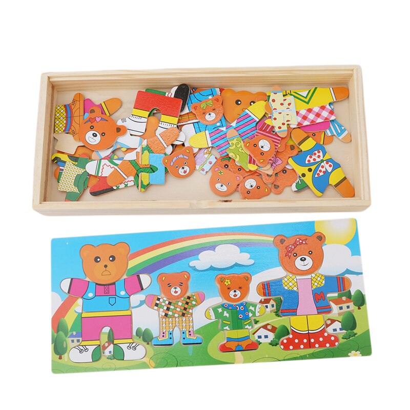 Kids Kinderen Houten Speelgoed Houten Puzzel Set Baby Educatief Speelgoed Beer Omkleden Puzzels: four bears