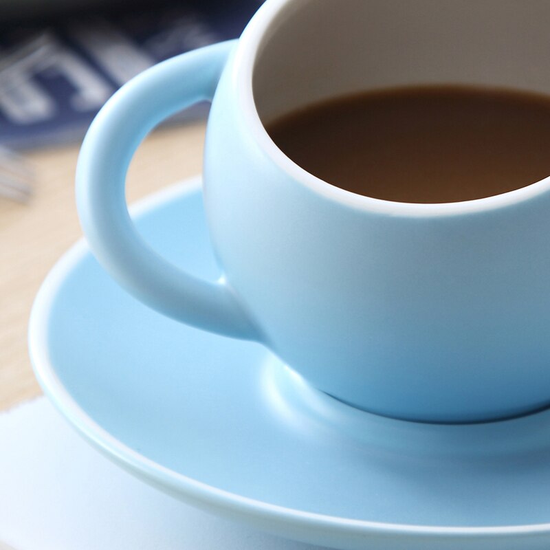 Taza de café esférica y platillos de cerámica para el hogar, tazas de té de porcelana de Color sólido mate hechas a mano, de para beber en el hogar