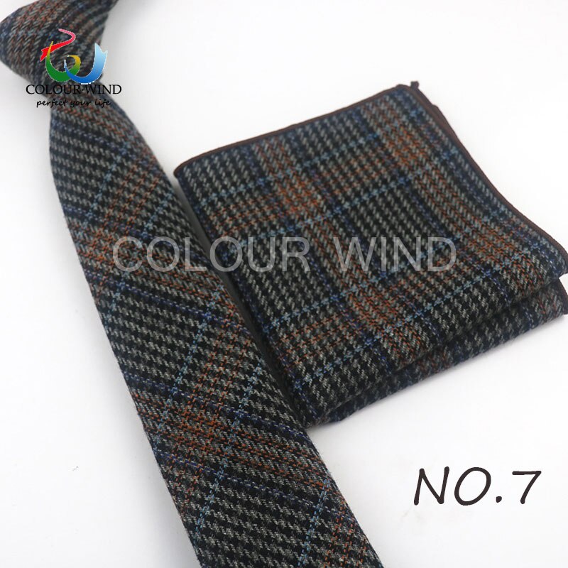 Formal Men's Wool Neck Ties Narrow Striped Solid Color Ties Set Soft Pocket Square Handkerchief Sets Lots: 7