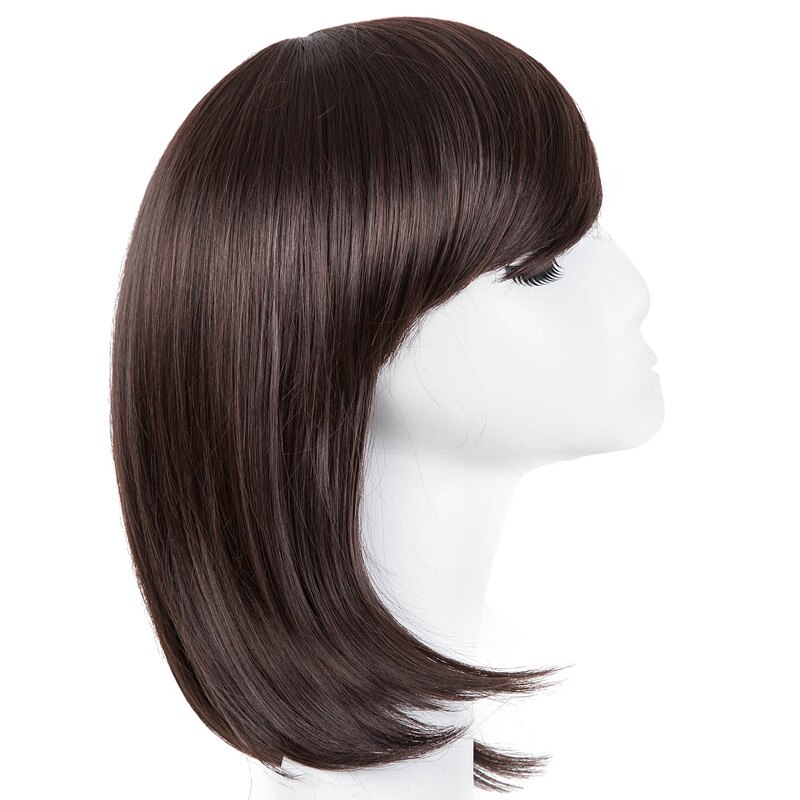Fei-show Syntheitc-Peluca de pelo negro ondulado corto, fibra resistente al calor, traje, flequillo oblicuo, de salón, estudiante, Bob, inclinada: Marrón