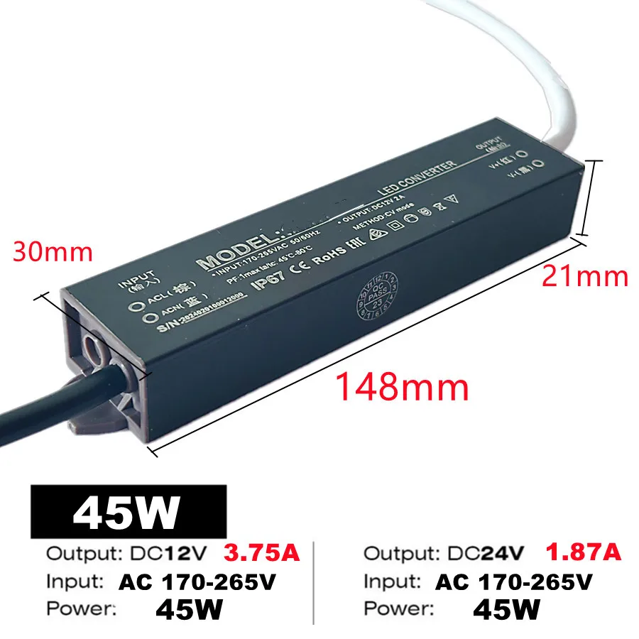 Waterproof Power Supply IP67 IP68 Lighting Transformer AC220V To DC 12V 24V LED Driver 100W 200W 300W 400W 500W Outdoor Adapter: Silver / 12V