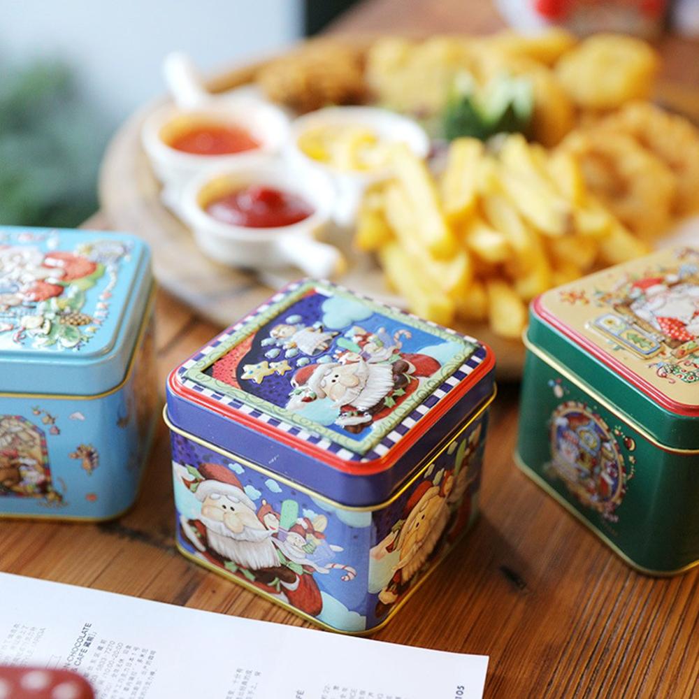 Christmas Small Square Box Tin Box Packaging Box Baking Biscuit Box Tin Sugar Box Christmas Box