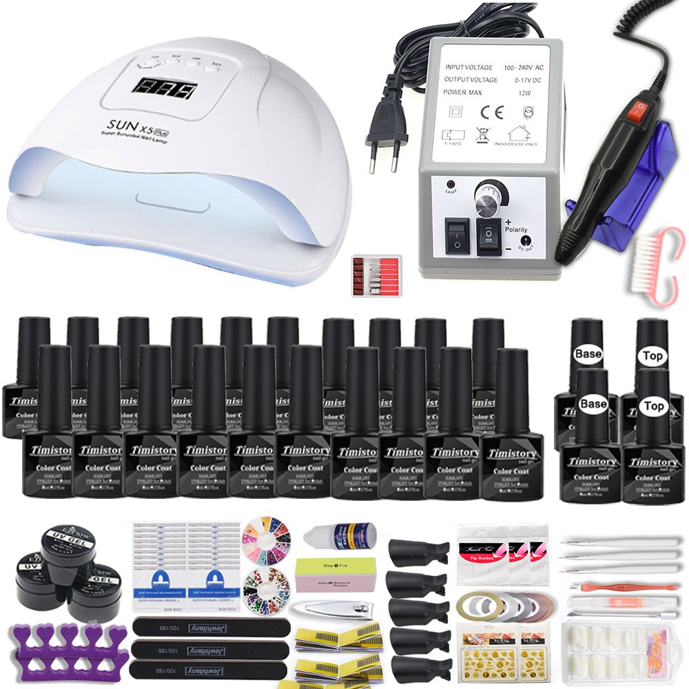 UV LED Lamp Nail Set Acrylic Kit 40&20 Colors Nail Gel Polish Manicure Set With 35000/20000 RPM Nail Drill Machine Nail Art Tool: X5-20GEL-2000