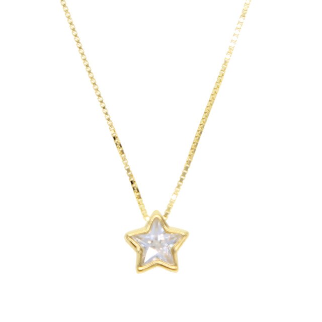 Single Stone Solitaire Cz Cubic Zirconia Delicate Dainty Box Chain 925 Sterling Silver Bezel Heart Single Stone Star Necklace: gold star