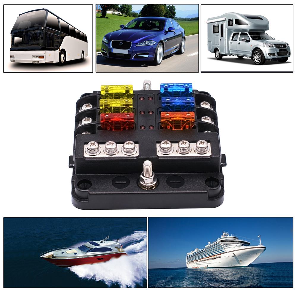 6 Way Blade Fuse Holder Box Block Bag 12V/24V Car Truck Boat Marine Bus RV Van