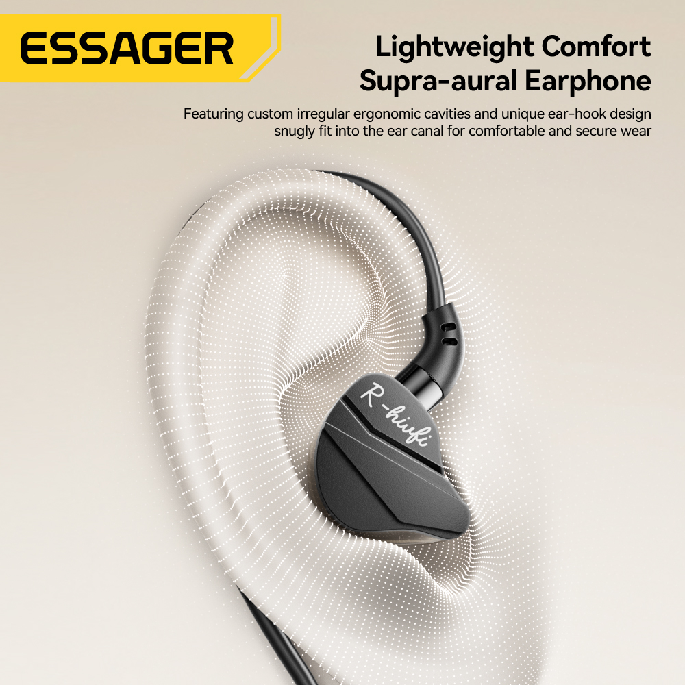 Essager juego auriculares con cable HIFI Bass in-ear USB tipo C 3,5mm con cable controlado con micrófono auriculares con reducción de ruido