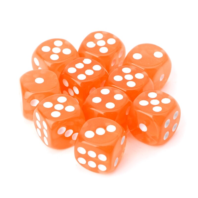 10pcs Six Sided 15mm Transparent Cube Round Corner Portable Table Playing Games: Orange