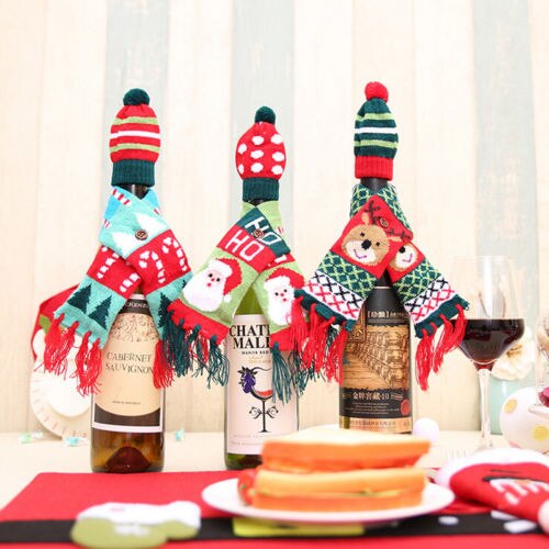 Jul vinflaske dækning tøj xmas santa rensdyr bord flaske dekoration for fest
