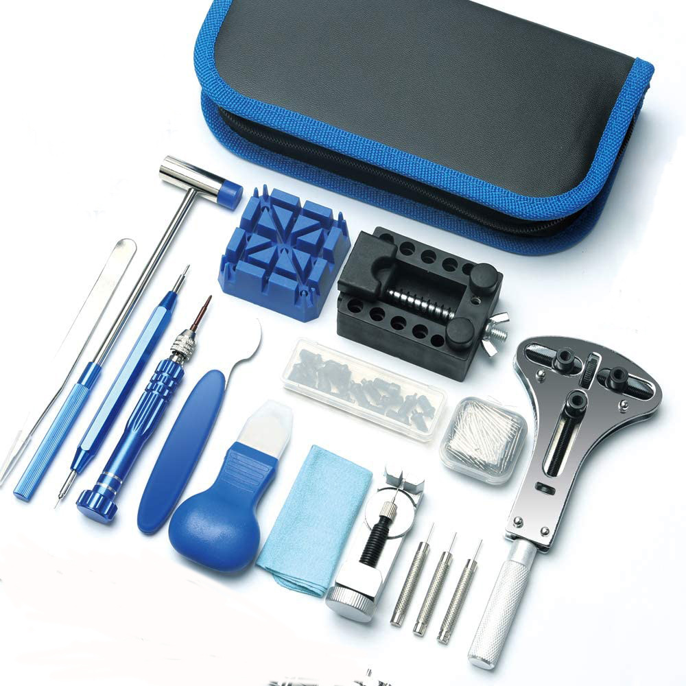 185 delers reparasjonssett for klokker, verktøy for utskifting av klokkebatteri, verktøy for fjerning av klokkelenke og bakstykke, fjærstangverktøysett