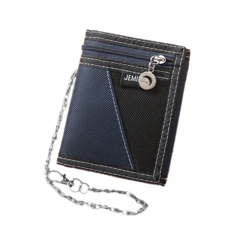 Portefeuille en toile pour homme porte-carte de crédit porte-clés porte-monnaie poche à langer: Bleu