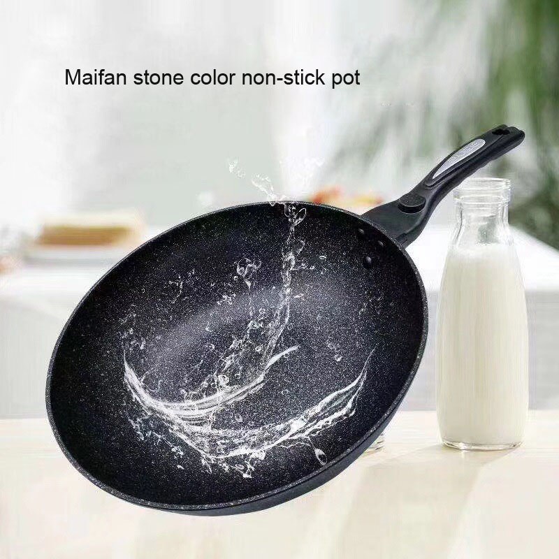 Pan Maifan Stone Wok Non-stick Pan Geen-Rook Inductie Fornuis Gasfornuis 32Cm Roerbak ijzeren Pot Kookpot Keuken Potten