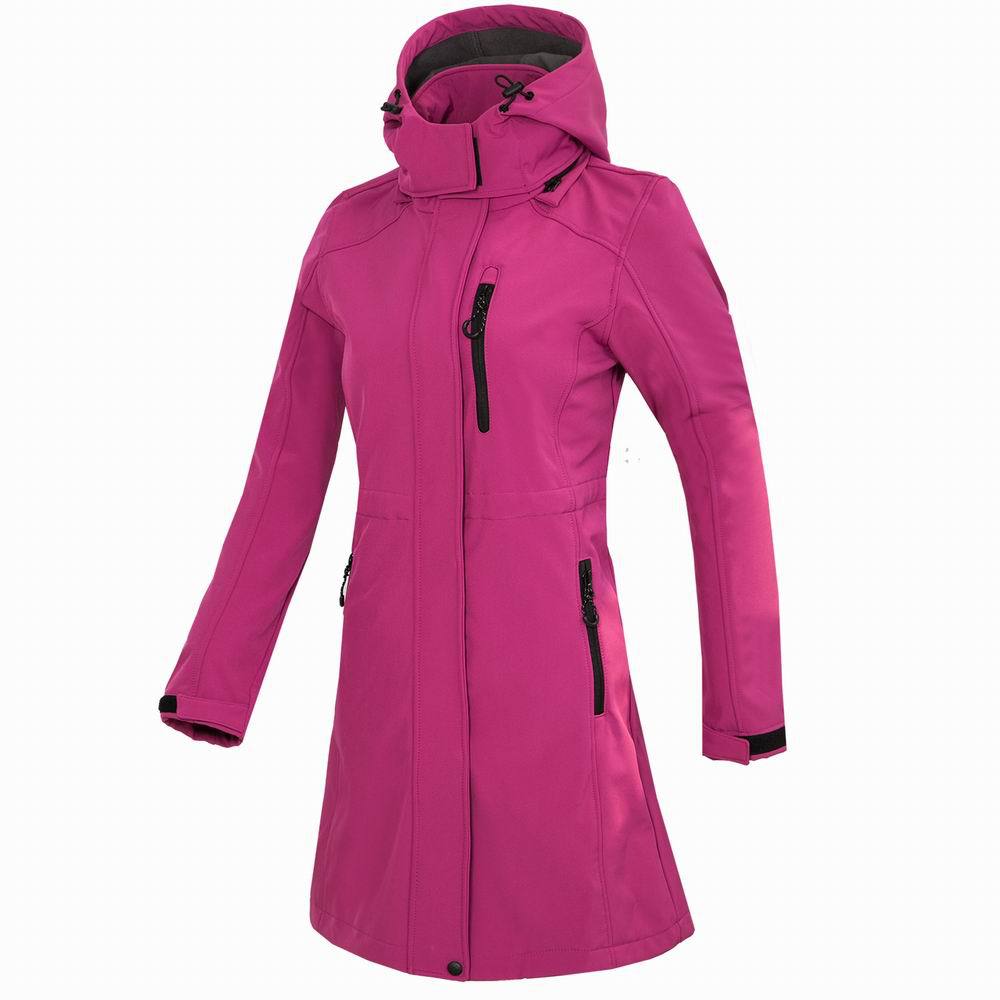 Utendørs dame og #39 ;s camping fotturer lang jakke windstopper softshell kåpe dame fleece foret termisk yttertøy trekking vindjakke: Rosa / M