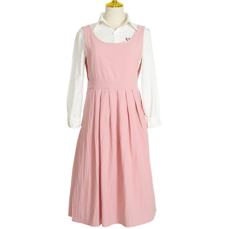 Washed cotton linen Kitchen Apron For Cooking Baking Flower Shop Ruffles work clean apron for woman uniform lady Dress: dark pink