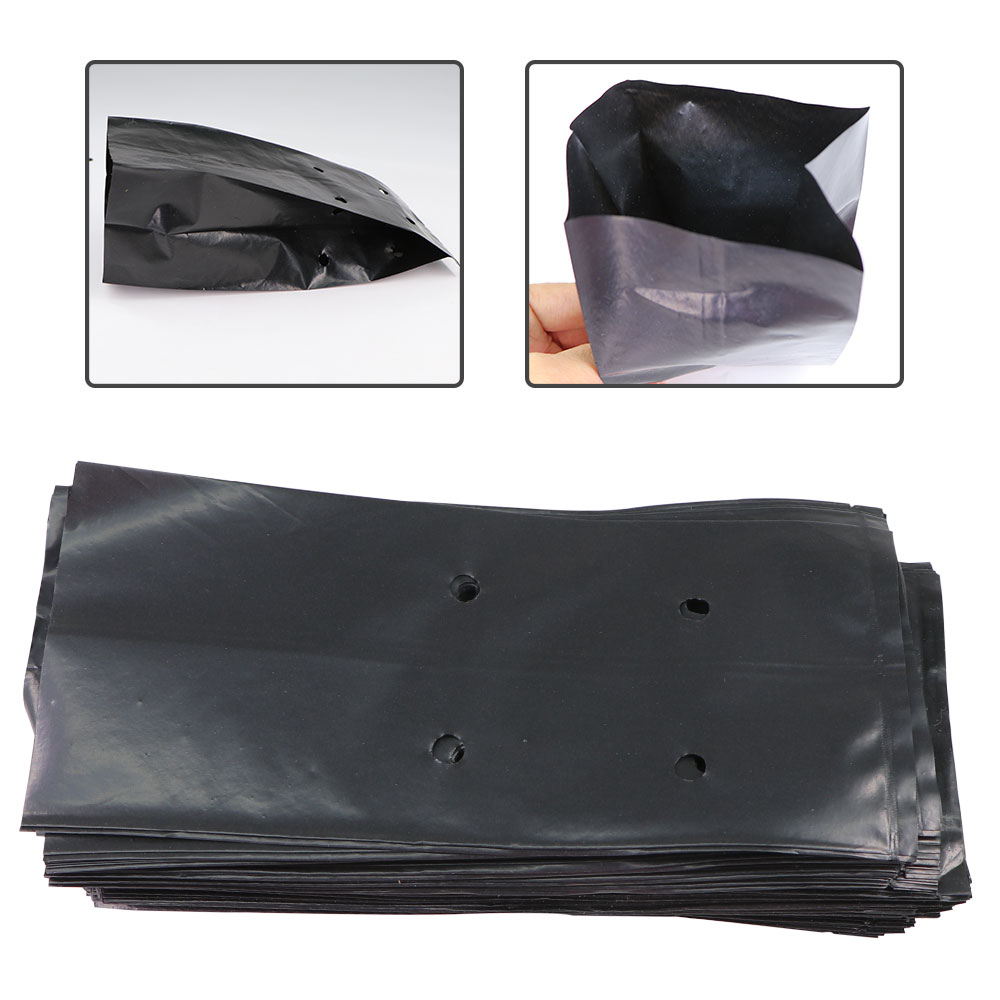 100PCS Black Plastic Seedling Bags Growing Bowl with Breathable Holes for Garden Plant Nursery Germination Nutrition Planter Pot