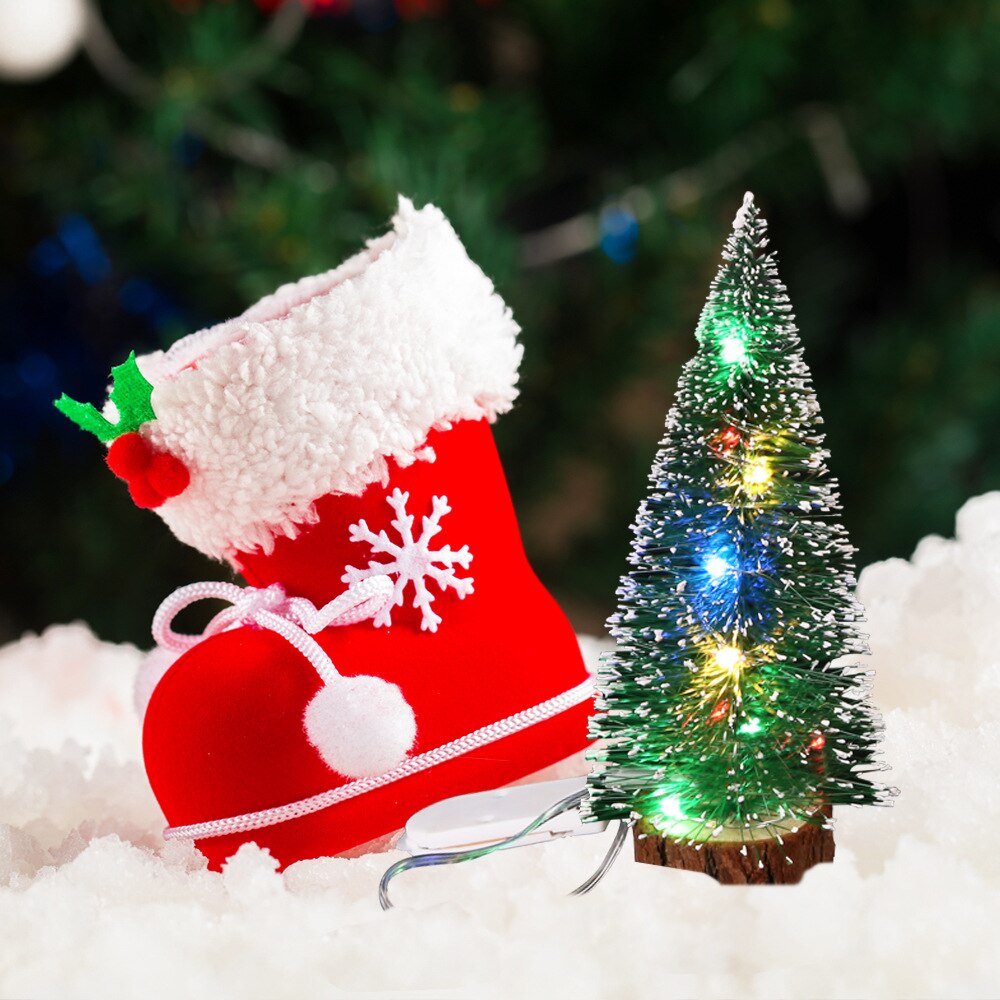 Juldekorationer julbordsdekorationer grön rimfrost med led-ljus tallbarr mini julgran