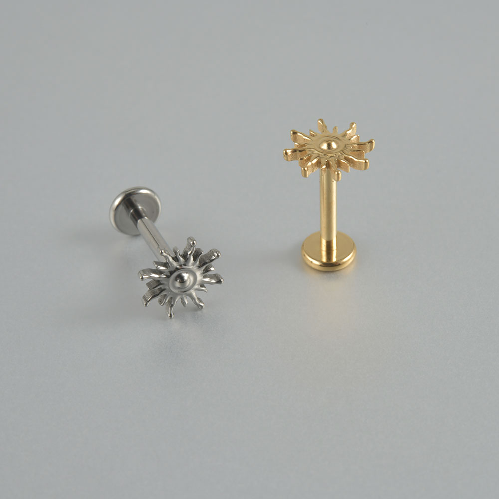 Pendientes de circonita para cartílago de titanio G23, forma redonda de sol, hélice con rosca interna Cz, joyería para Piercing en la oreja, Tragus, Labret, 1 ud.