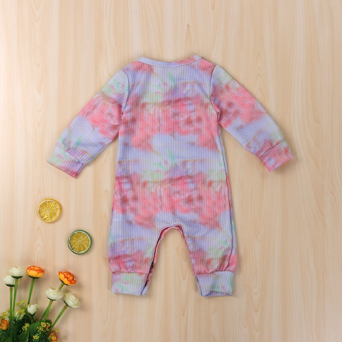 Focusnorm 0-18M Herfst Baby Meisjes Jongens Rompertjes Tie-Dye Gedrukt Lange Mouw Knop Causale Jumpsuits 2 kleuren