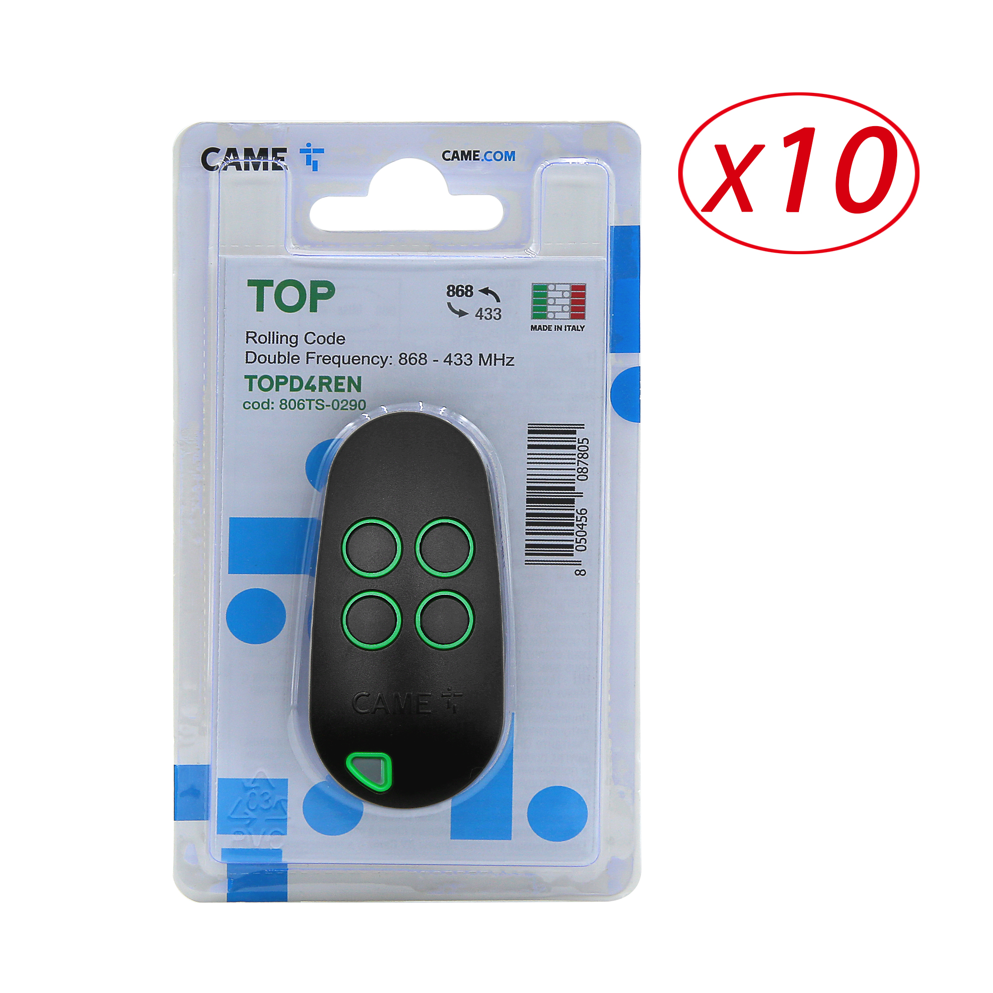 CAME REMOTE TOP D4REN 806TS-0290 Puerta remota de garaje 433,92 - 868,35 MHz Controlador de abridor de puerta de garaje Transmisor manual de 4 canales: Morado