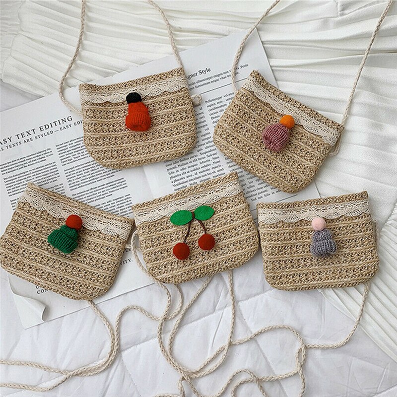 Noennavn søt småbarn baby strand messenger vesker barn barn jenter halm skulderveske håndveske crossbody veske
