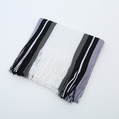 Hommes écharpe hiver rayé tricot Long châle enveloppement col foulards pour hommes décontracté gland Pashmina Tippet Simple étole: Striped White
