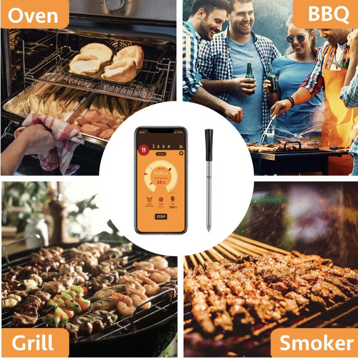 IP67 Draagbare Digitale Bbq Vlees Thermometer Draadloze Smart Oven Thermomet Met Roestvrij Probe Voor Keuken Huishoudelijke Koken