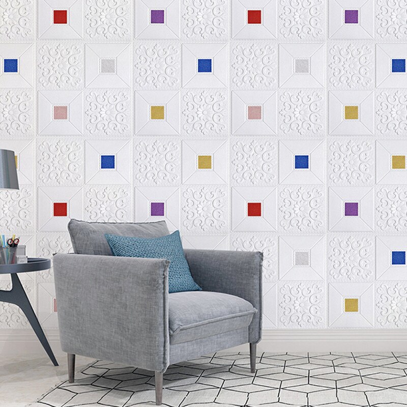 10 Pcs 3D Wall Stickers Ceiling Panel Roof Decor Waterproof Self-Adhesive Foam Wallpaper Living Room Kitchen TV Backdrop Decals