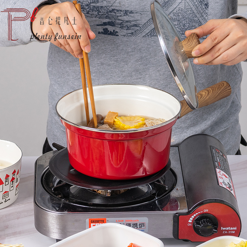 Enamel milk pot, snow pot, baby food aid pot, cooking noodles, instant noodles pot, single handle electromagnetic furnace gas