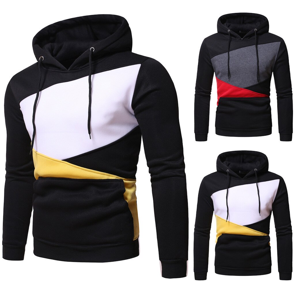 Men Autumn Hoodies Tracksuit Long Sleeve Patchwork Hooded Sweatshirt Fitness Bodybuilding Slim Training Sportswear Outwear#g4