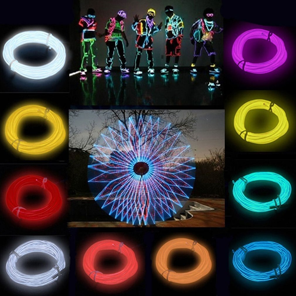 Flexible EL Wire Tube Rope Battery Powered Flexible Neon Light Car Party Wedding Decor With Controller LED Light