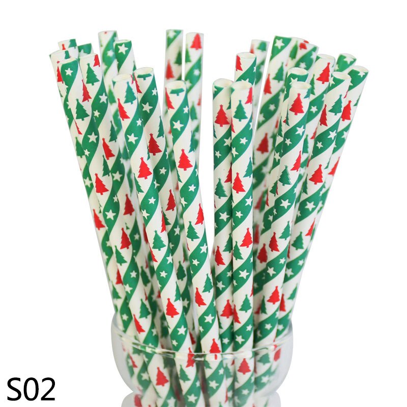 25 stuks/partij kerstversiering sneeuwvlok papieren rietjes diy kerst bruiloft verjaardag feest decoratie wegwerp drinkrietjes: S02