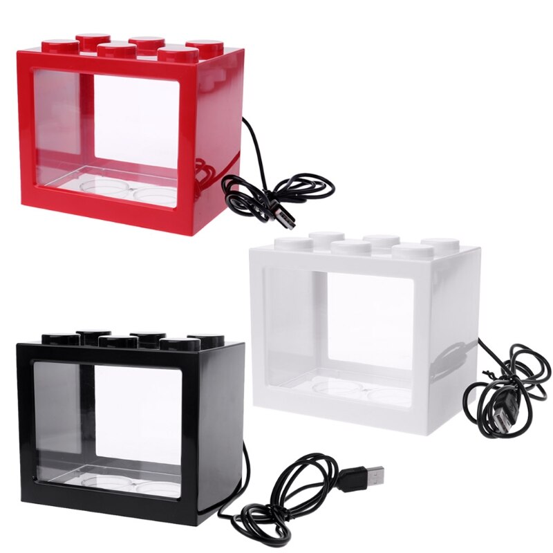 Usb mini akvarium akvarium med led lampe lys betta fisk kampcylinder