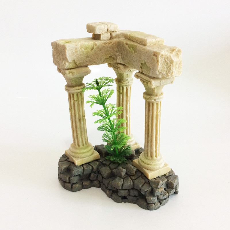 Columna romana de templo griego, decoración de Acuario, restos acuáticos