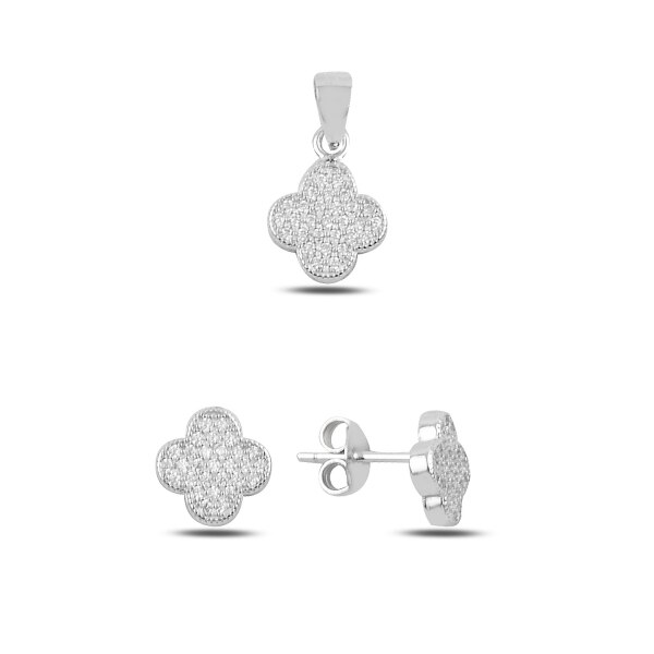Kutaydan Quattro Foglia di Trifoglio Zircone Pietra dell'orecchino e Del Pendente impostato 925 sterlina d'argento fatto in Turchia