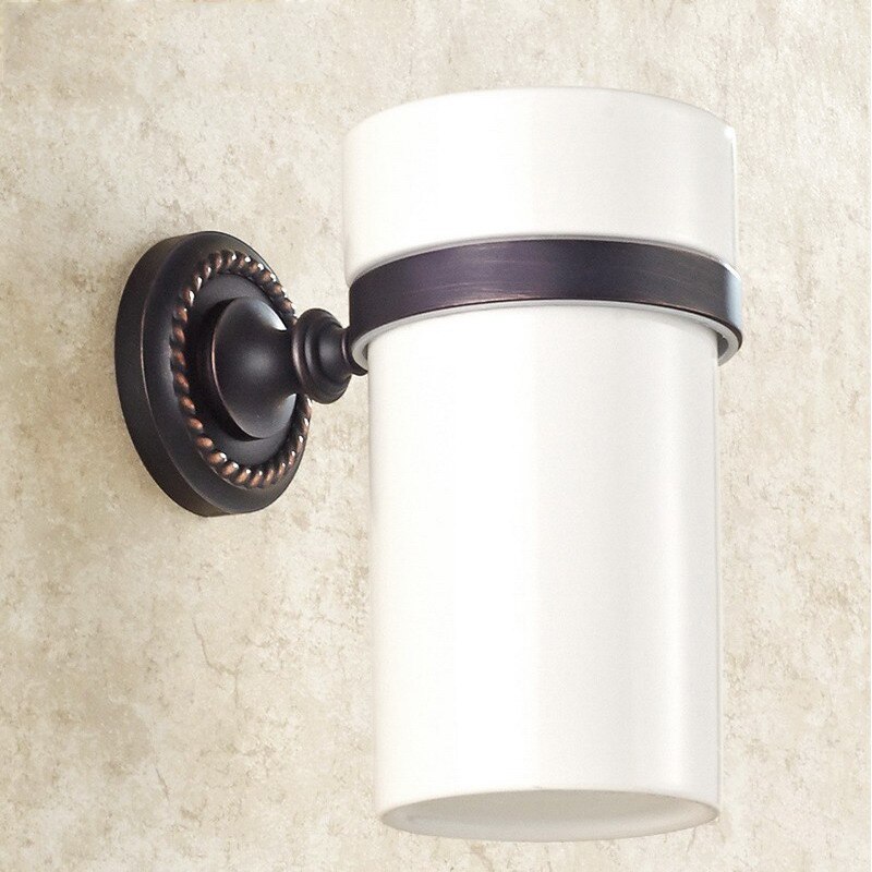 Oil Rubbed Bronze Toilet Brush Holders With Ceramic Cup Wall Mounted Black Brass Toilet Brush Bathroom Accessories BD658