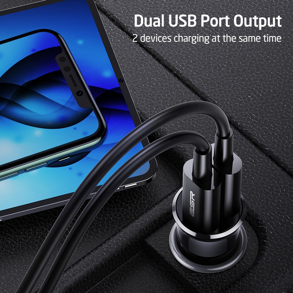 Esr dubbele usb autolader 17w snel opladen autolader autolader voor iphone samsung 5v/3.4a usb autolader telefoonlader