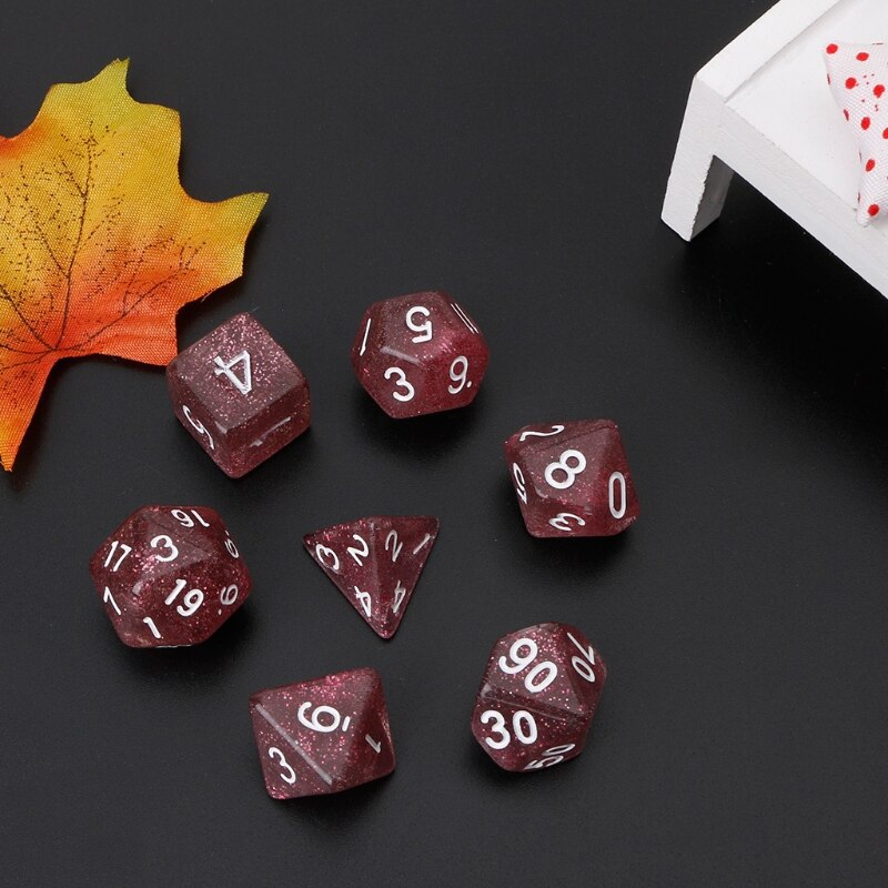 7 stk blinkende flerkantede terninger til drage stifinner  d20 d12 2 xd 10 d8 d6 d4