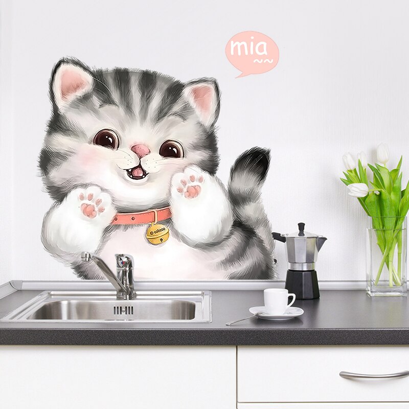 Cartoon wall stickers cute cat sticker bedroom decor girl room decoration self-adhesive home decor living room wall decor