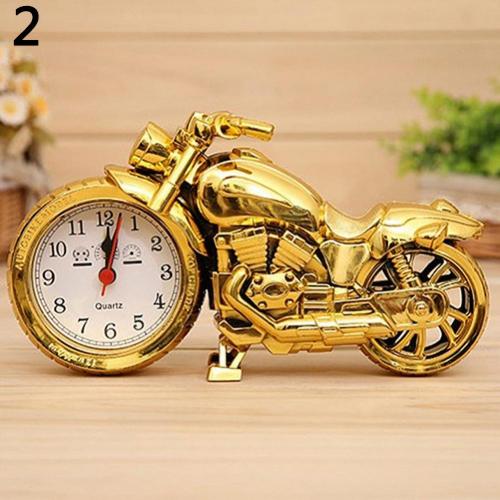 Retro Motorcycle Shape Quartz Clock Alarm Clock Time Keeper Desktop Home Bedroom Dormitory Decor Student Supplies: Gold