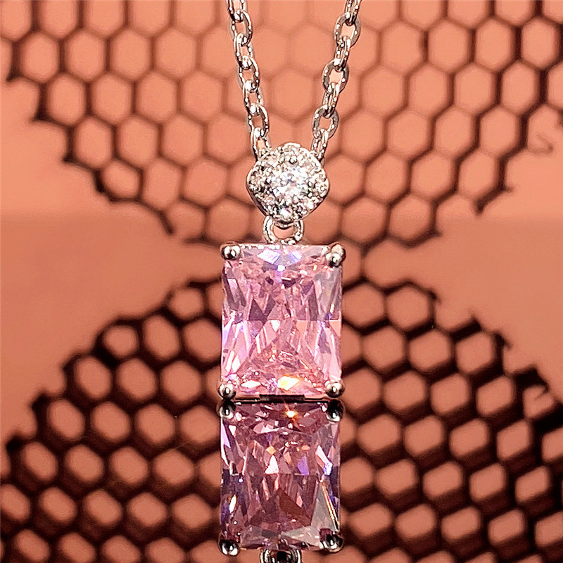 Collana in zircone quadrato argento angelo nero per donna personalità temperamento rosa pietra preziosa catena clavicola 2022 nuovi gioielli INS