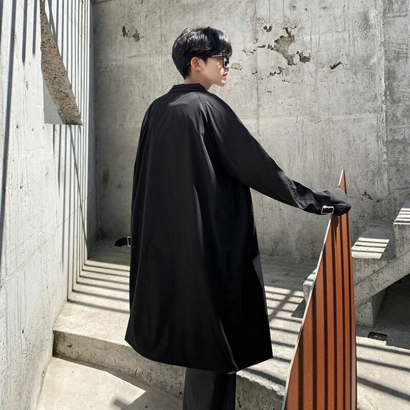 Ulzzang – Trench-coat à Simple boutonnage pour homme, vêtement d'extérieur Chic, uni, mi-long, Style coréen