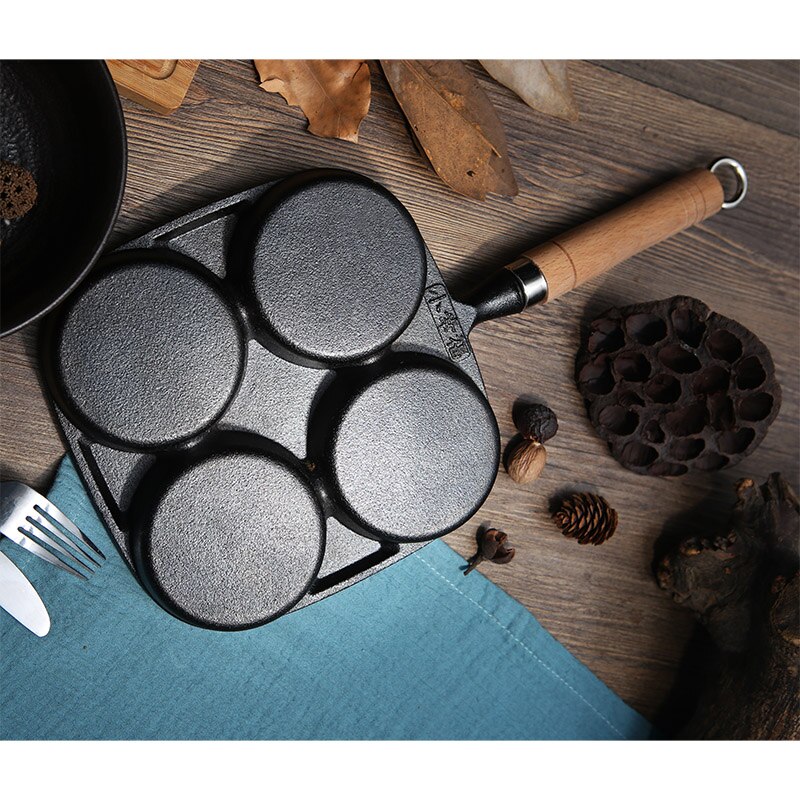 Verdiept De Eivorm Gietijzeren Ei Knoedel Pan Binnenlandse Ei Hamburger Machine Ongecoat Non-stick Pan Met porositeit Platte