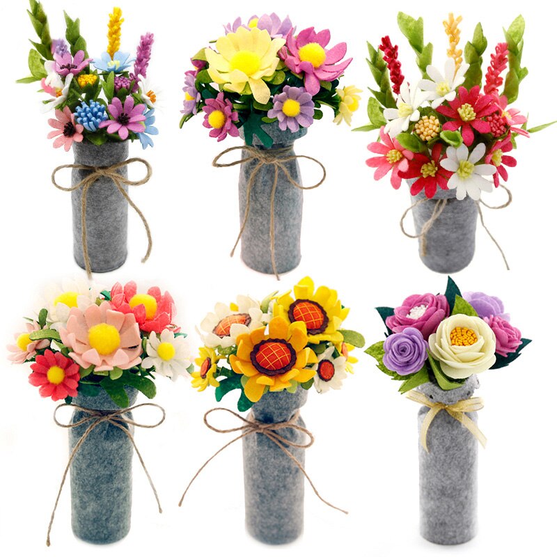 9 Styles Simulation Bouquets Felt DIY Package Free Cut Felt Cloth Handmade Wedding Flower Bridal Bouquets Decoration Home Decor